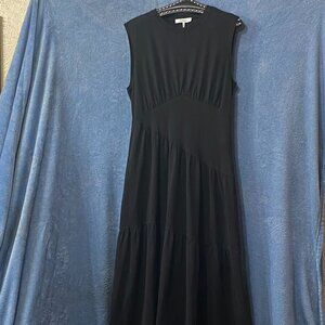 FRAME Sz M Knit Black Fit & Flare Dress Sleeveless Crew Neck Tiered Skirt